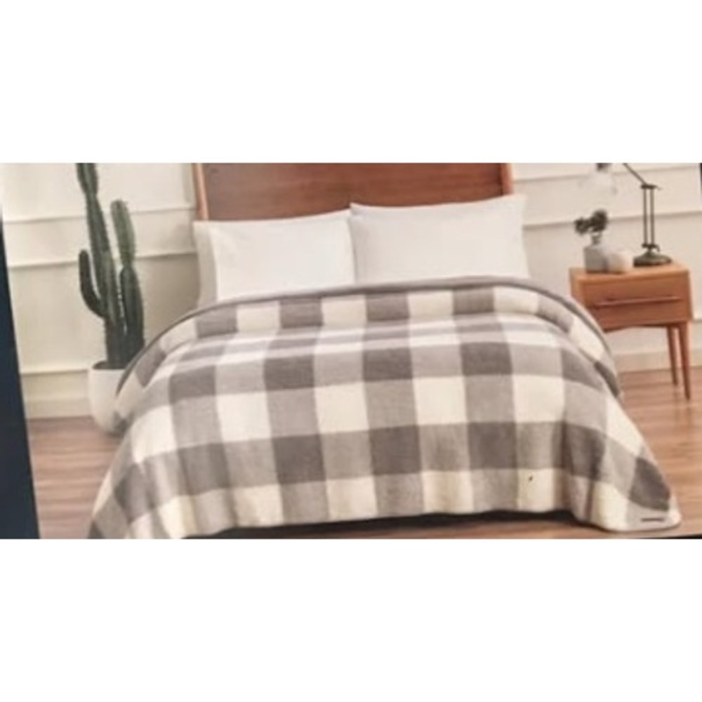 Pendleton Buffalo Plaid King Checkered Sherpa Fleece Blanket Roy Gray 96x108"